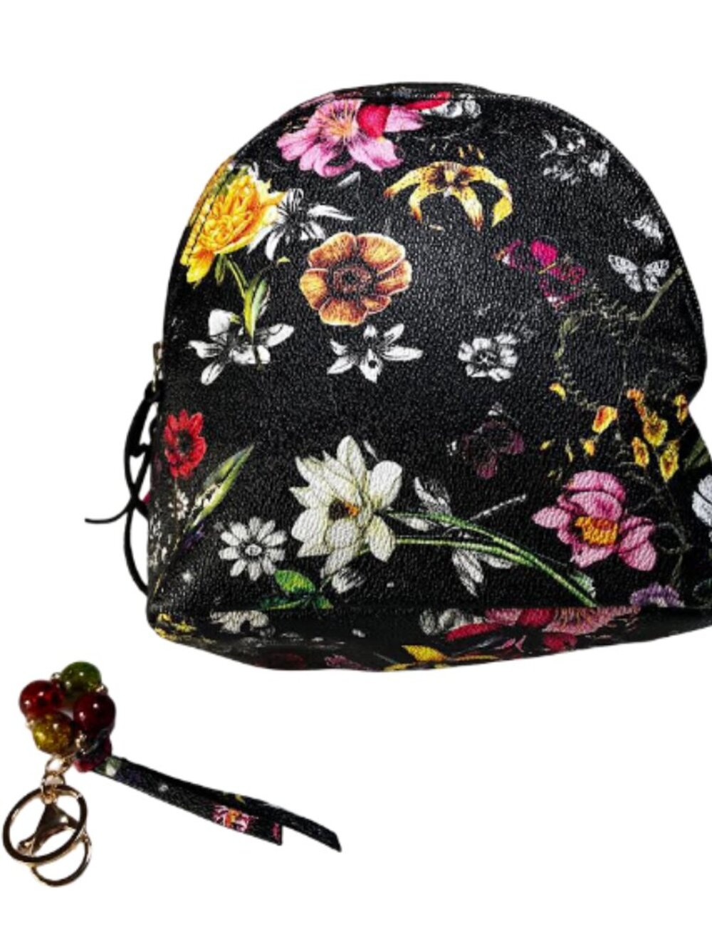 Unbranded Floral-Themed Backpack Two Compartments Matching Key Ring Like New - Picture 10 of 15